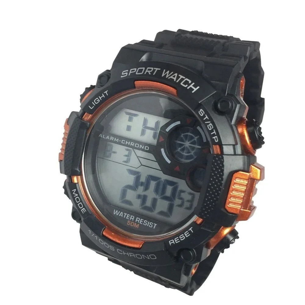 George Men's Digital Sport Watch Black &Orange Accent-50M WR-Model 82135-NEW IB